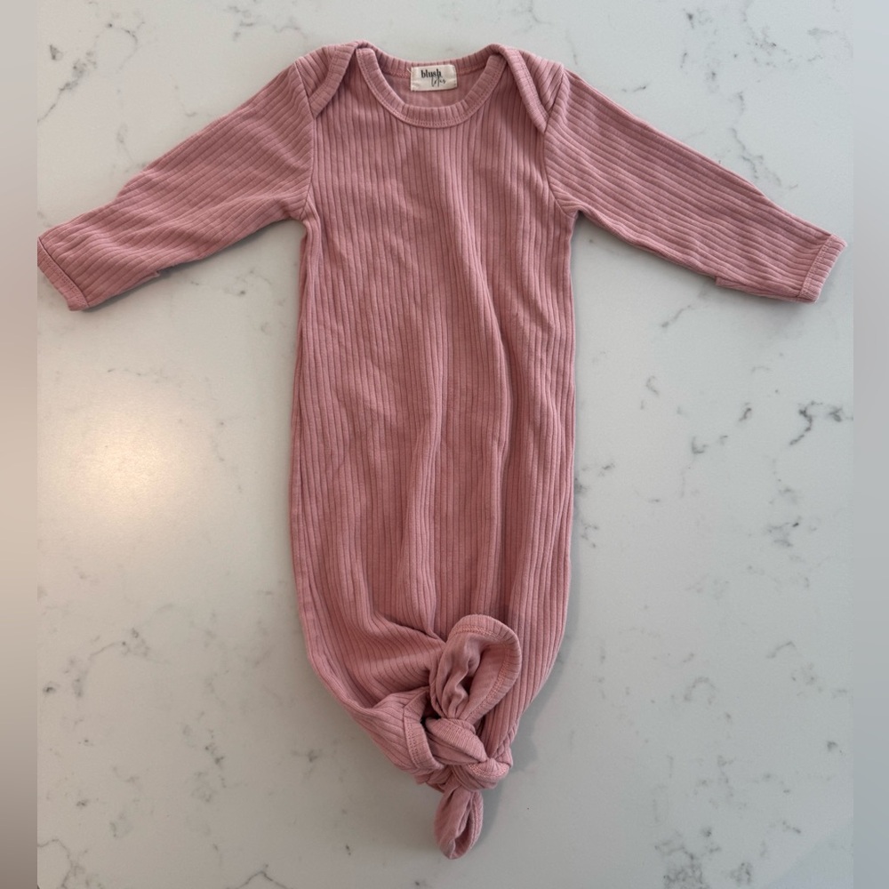 Blush Lotus Baby Girl Ribbed Knot Gown